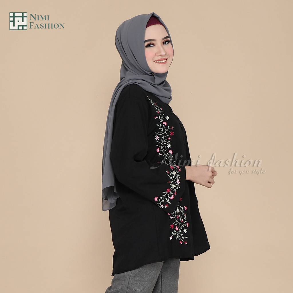 Baju Blouse Premium Putih Hitam / Blouse Jumbo Bordir Premium / Atasan Wanita Lengan Bordir