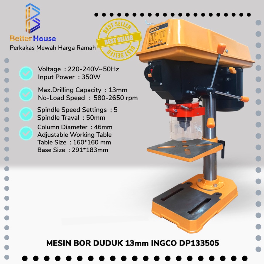 Jual Mesin Bor Duduk 13mm 350watt Ingco DP133505 | Shopee Indonesia