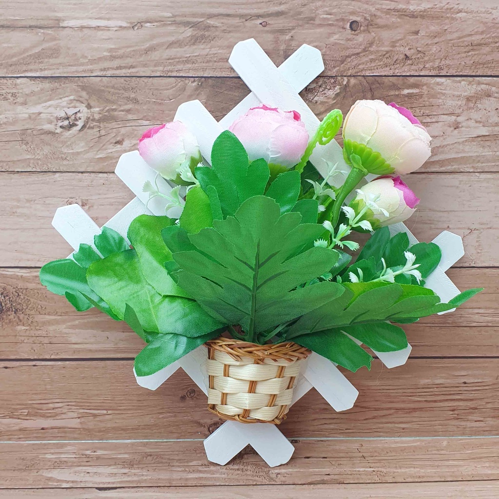 Hiasan Bunga Gantung 17cm x 17cm/ Bunga Plastik/  Bunga Artificial/ Bunga Palsu-Mwr Bulat Pink