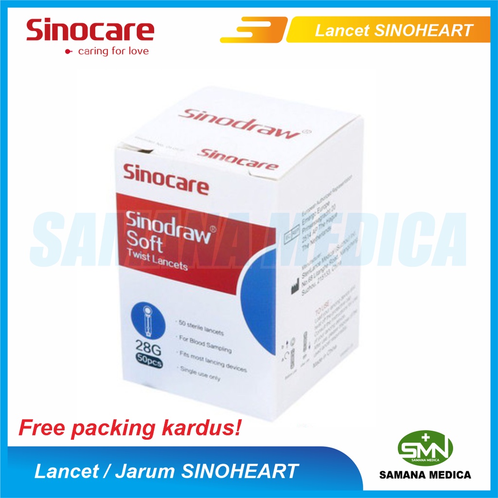 Jarum / Lancet Soft Twist Sinocare 28G Isi 50 Buah Jarum Sinoheart Bisa Dipakai di Easytouch dan Nesco FREE PAKING KARTON