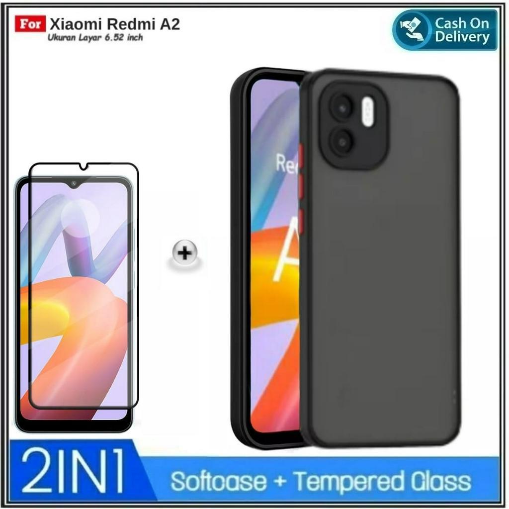 2in1 Case Xiaomi Redmi A2 Hard Casing Cover + Tempered Glass Full Cover DI ROMAN ACC