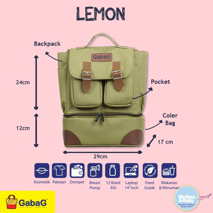 *On Sale* Gabag Cooler Bag Backpack Adina / Lemon / Damar / Mandy / Ryu - Tas Cooler Pendingin Asi Bayi