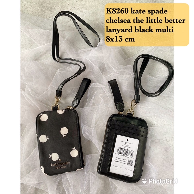 

gantungan id card lanyard ks kate spade original chelsea black apple nylon