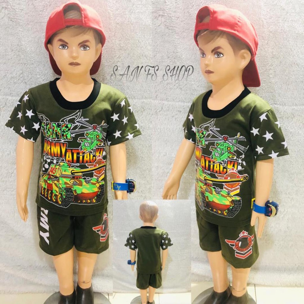 Baju Setelan Anak Laki-Laki Motif Army Untuk 1-10 Tahun
