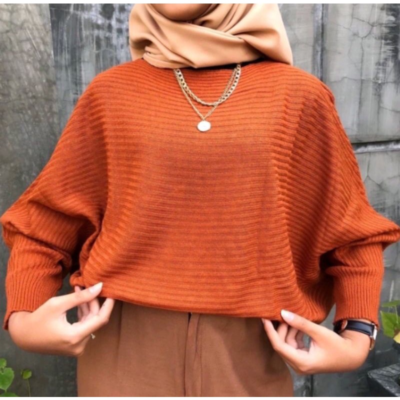 Batwing lasperal blouse // Batwing rajut (bahan tebal) rajut blouse