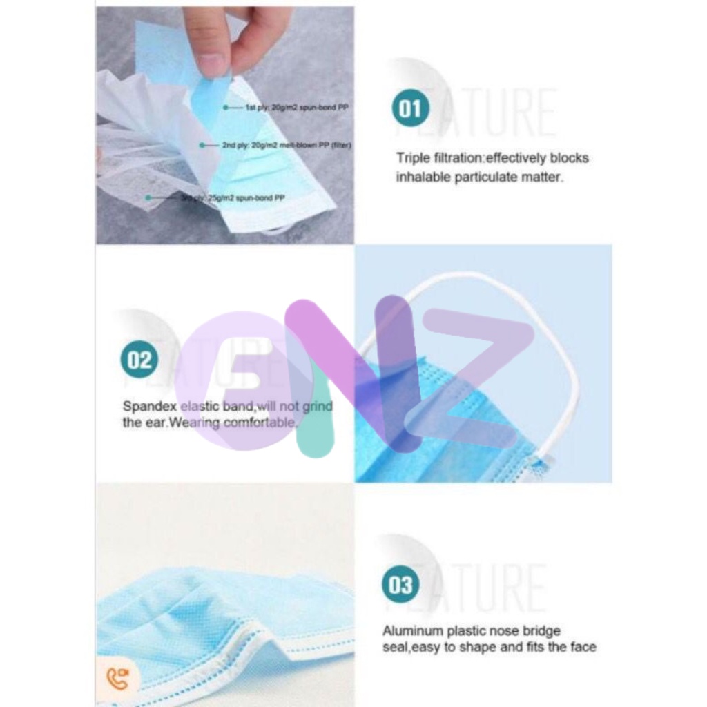 ENZ ® MASKER EARLOOP MEDIS 3PLY 3 PLY ISI 50PCS MASKER DISPOSABLE BIRU HITAM PUTIH 3 PLY ISI 50 PCS UKURAN DEWASA 1005