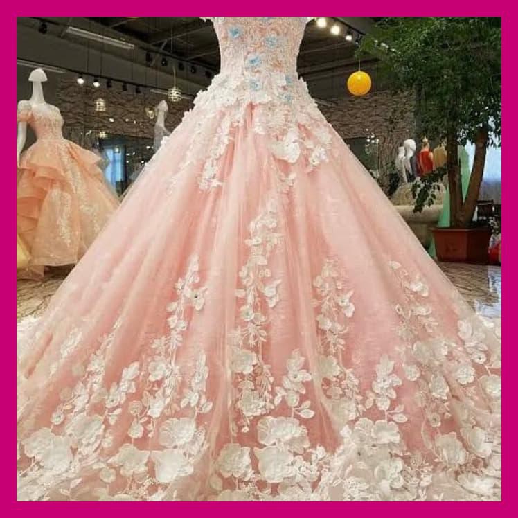 GAUN PENGANTIN IMPORT MEWAH - MERAH MUDA