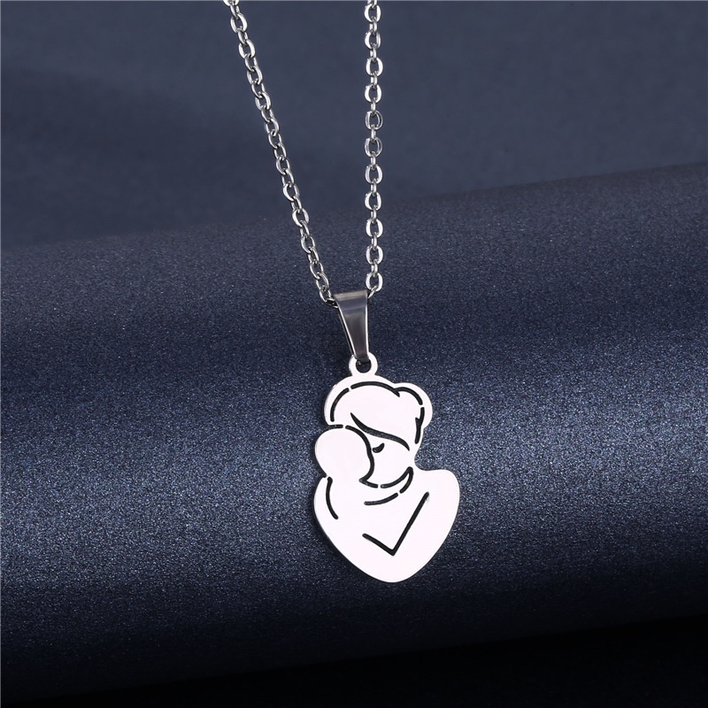 Ibu dan Anak pelukan liontin kalung stainless steel Thanksgiving hadiah perhiasan wanita perhiasan