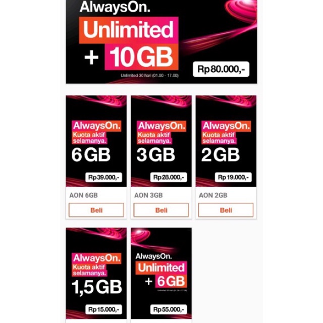 Paket Three Aon || Three Aon Unlimited 6gb 10gb || paket 3 data || injek kuota 3 | Shopee Indonesia