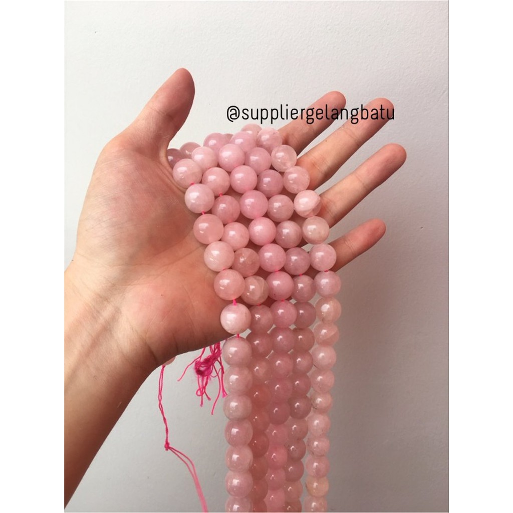 batu kristal rose quartz 14mm pink natural crystal stone healing ping rentengan natural bahan gelang