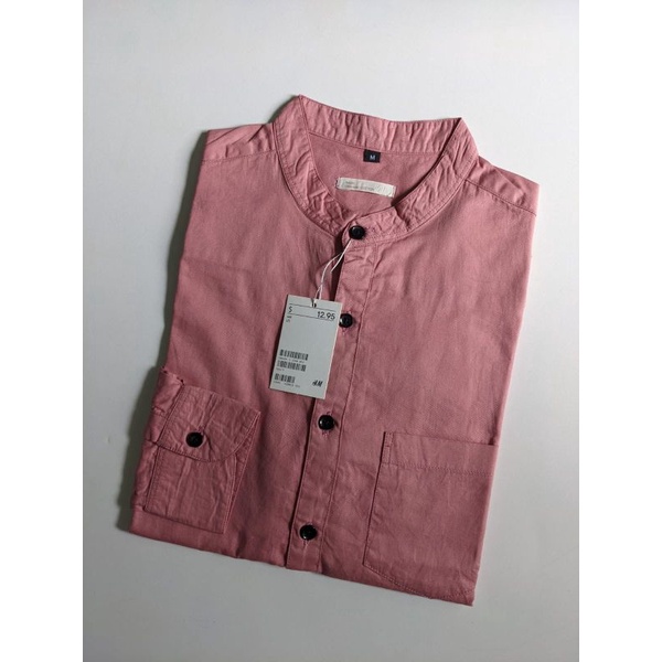 Kemeja Pria Shanghai HM polos Katun Twill Panjang Peach