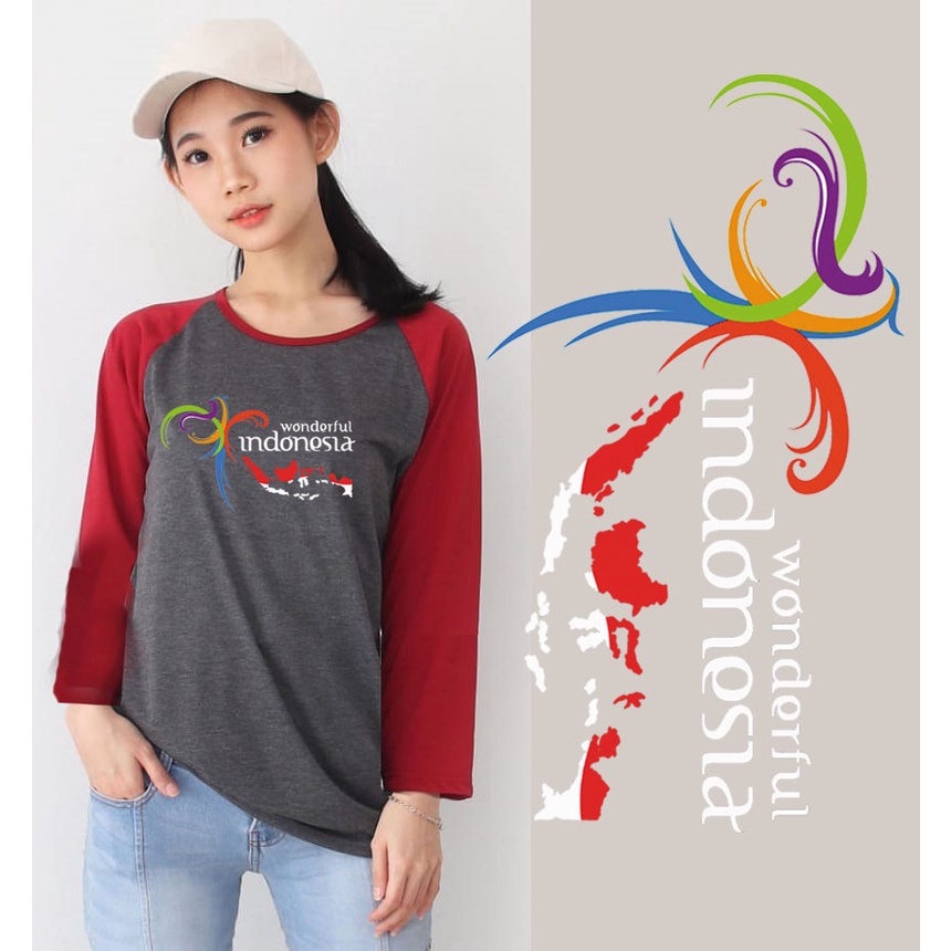 Kaos Raglan Abu Tua Lengan Panjang Gambar Wonderful Indonesia