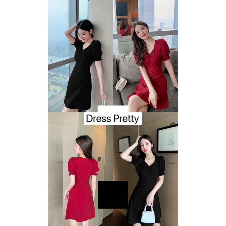 GZB Dress Wanita Kekinian / Dress Pretty / Busana Santai Wanita / Ootd / Dress Polos Wanita Lengan P