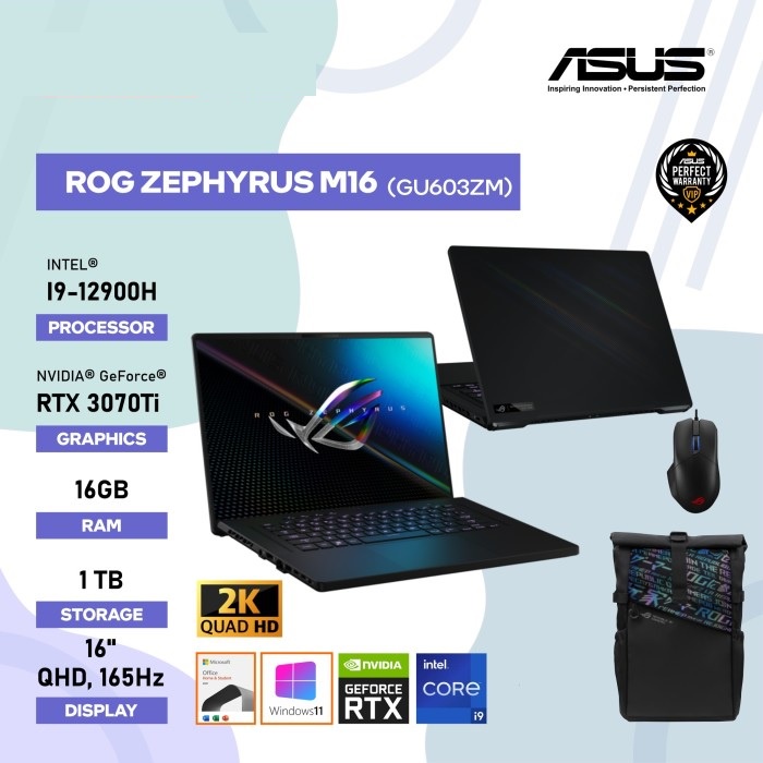 ASUS ZEPHYRUS M16 GU603ZW I97RG7T-O Core i9-12900H 16G 1TB RTX3070Ti 8G W11 OHS