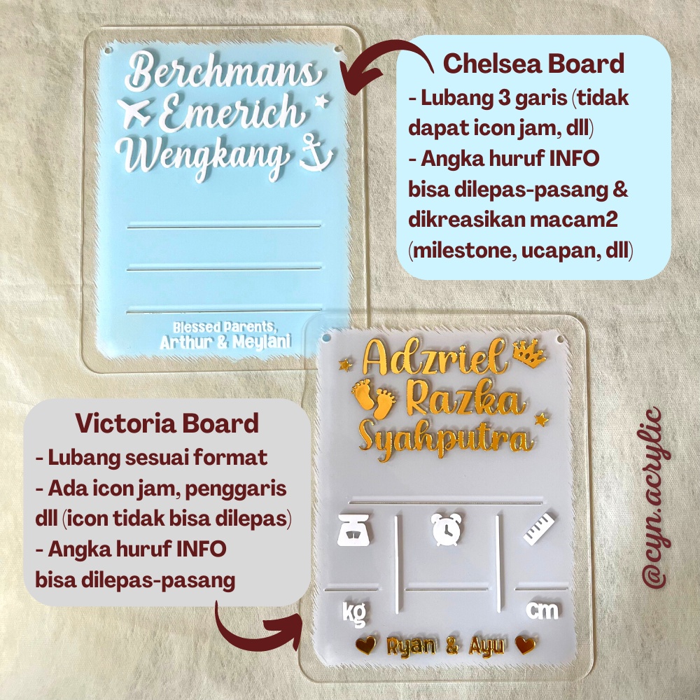 CHELSEA Hospital Board Akrilik Acrylic Announcement Biodata Baby Bayi Newborn Kado Mewah Bagus