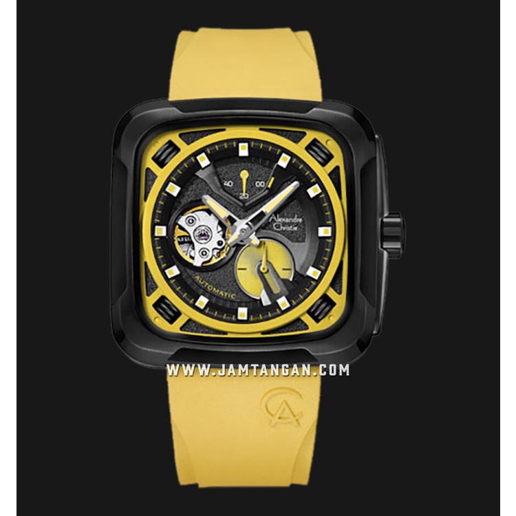 Alexandre Christie AC 6577 MA RIPBAYL Automatic Open Heart Dial Yellow Rubber Strap