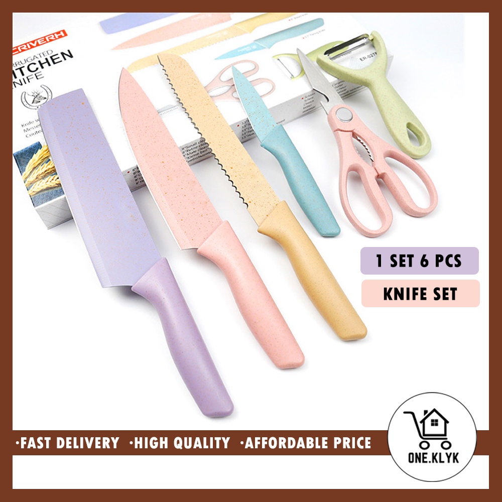 Set Pisau Stainless 6 Pcs Anti Lengket High Quality | Pisau Gunting Peeler Dapur | Knife Set 6 Pcs