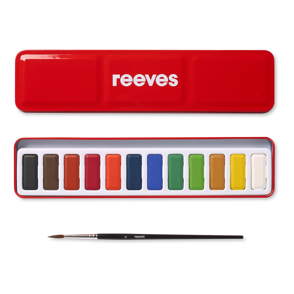 

Reeves Water Color Pans with Red Metal Tin, Set of 12