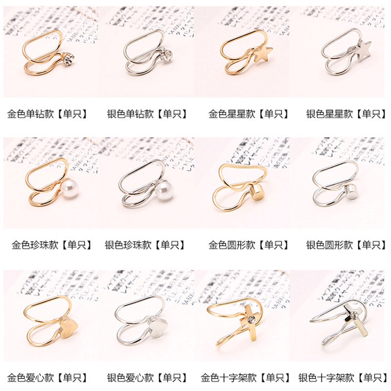 Anting Klip Tanpa Tindik Bentuk u Desain Bintang Hati Bulan Aksen Berlian Gaya Korea Untuk Wanita