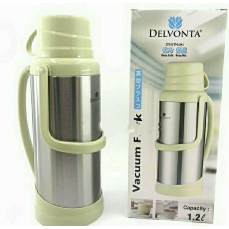 termos air panas stainless VACUM FLASK DELVONTA , termos tuang 1,2 liter