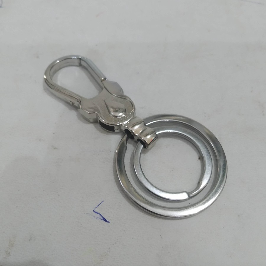 Gantungan Kunci Stainless Chrome Dobel Ring Dual