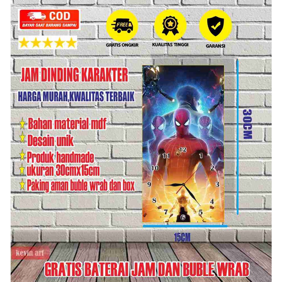 JAM DINDING KAYU MINIMALIS MODERN UNIK KARAKTER SPIDER-MAN SUPER HERO KARAKTER ANIME LUCU TERBARU MURAH KEREN