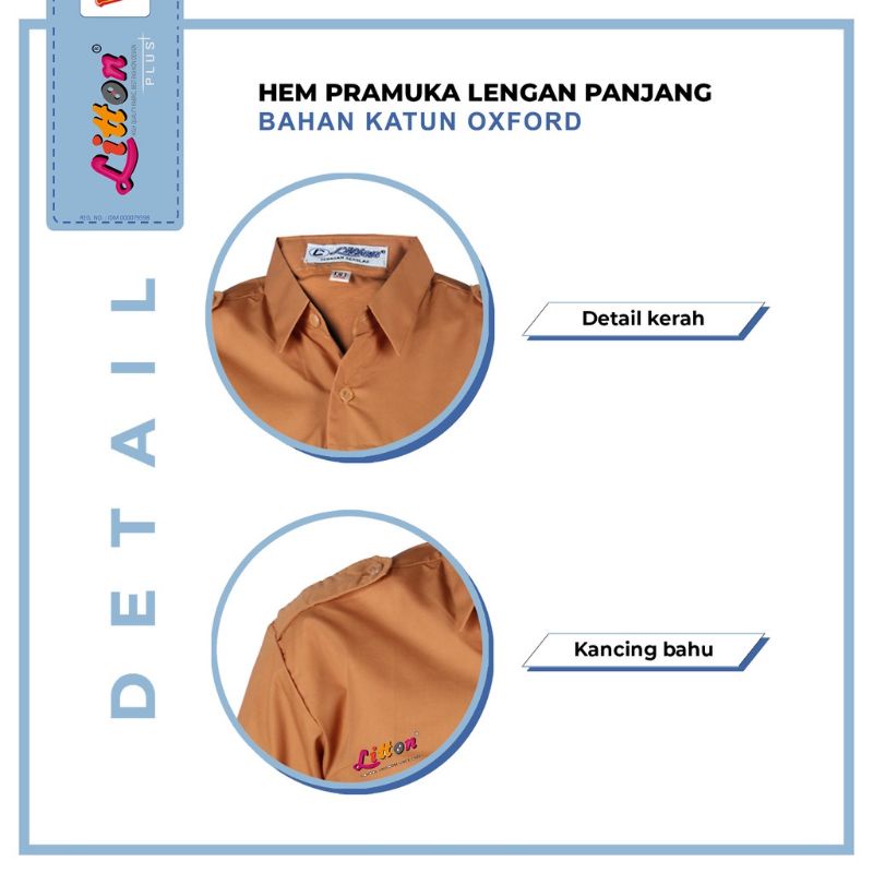 LITTON Seragam Sekolah Pramuka Coklat Perempuan OXFORD 1 - 3L Lengan Panjang SD SMP SMA  /Baju Seragam Pramuka Nasional