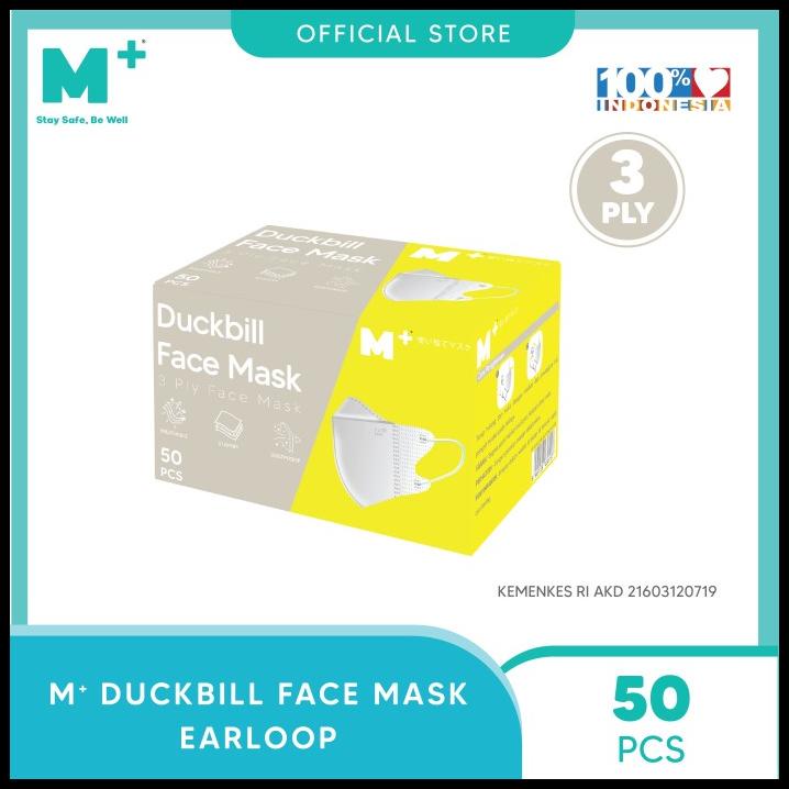 Masker Duckbill Earloop M+ 3 Ply - Duckbill Face Mask Isi 50 Pcs