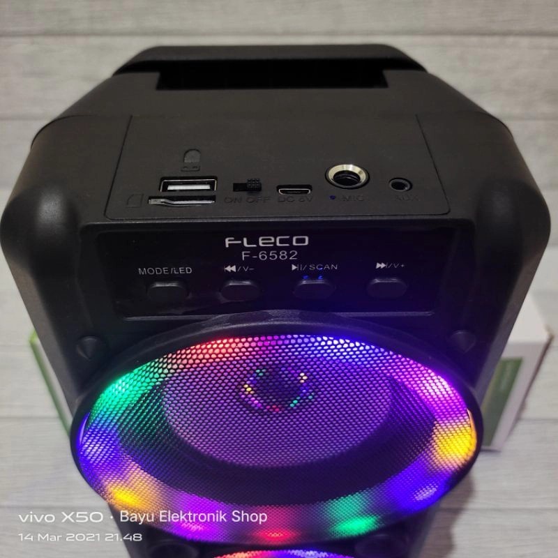 COD SPEAKER BLUETOOTH PROTABLE KARAOKE FLECO F-6582 LED PLUS MIC KARAOKE X-BASS//SPEAKER SALON AKTIF FLECO F-6582//SPEAKER KARAOKE