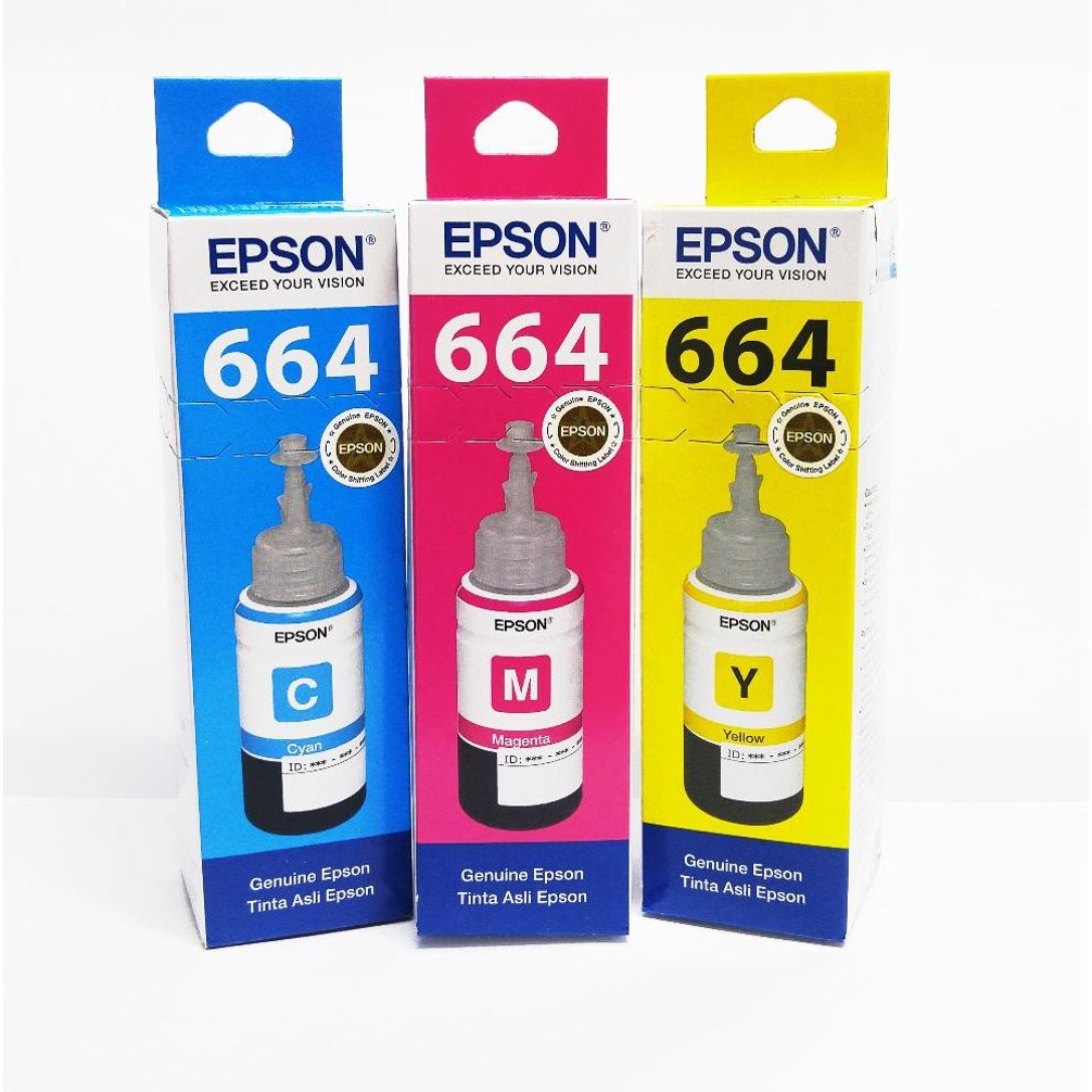 Tinta Printer EPSON 664 CYAN, MAGENTA, YELLOW ORIGINAL | ITECHBALI