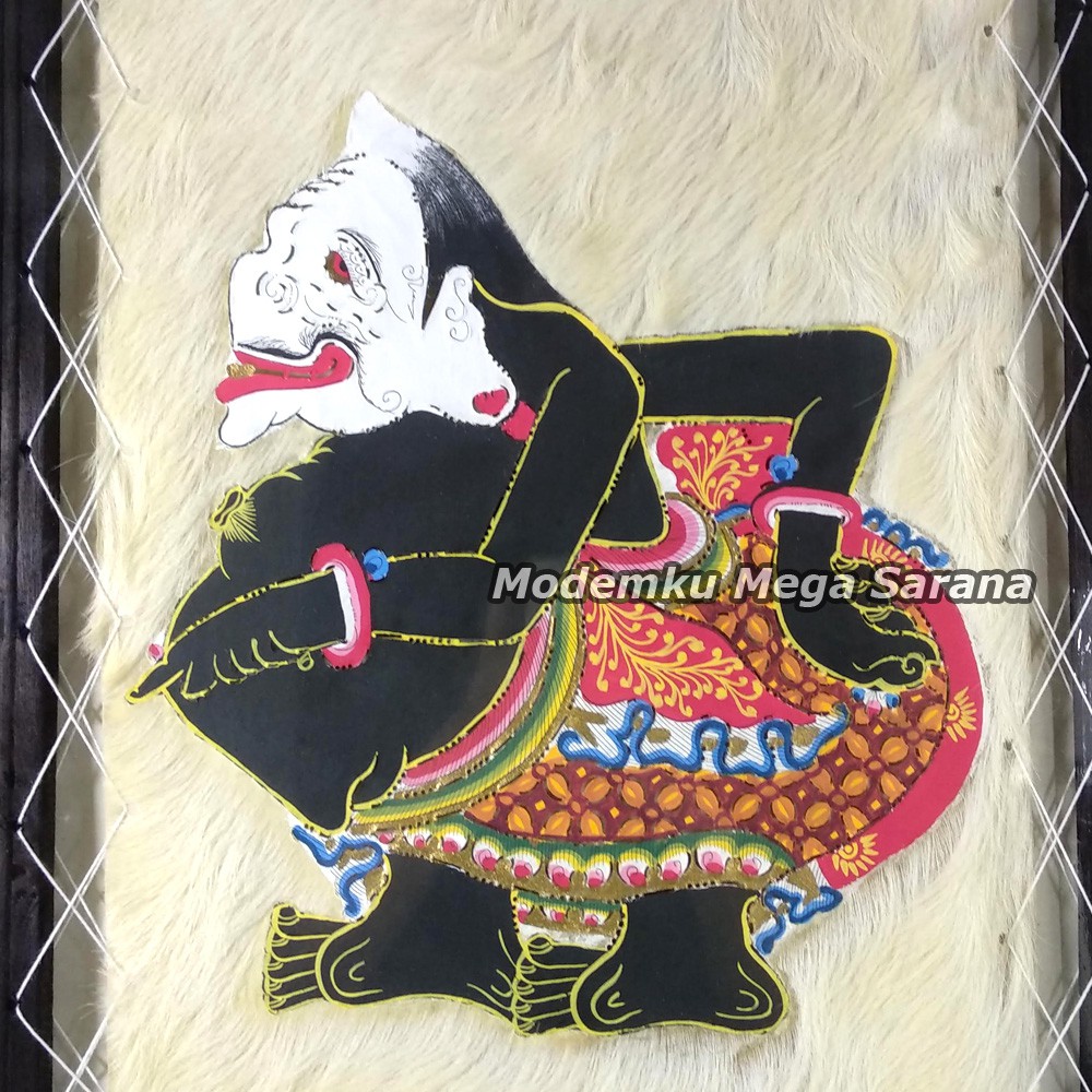 Lukisan Wayang Kulit Semar Kulit Kambing - 70x50 Cm Bingkai Hitam