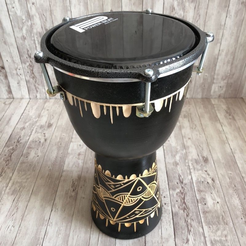 Termurah Gendang Kendang Jimbe Darbuka 40cm Edisi Spesial Black Matte Kulit Asli Mika Power Beat Ukir