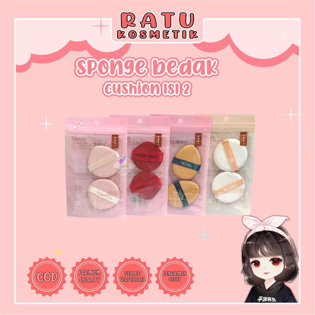 ❤ RATU ❤ Sponge Bedak Cushion | Spon Bedak Basah | Spons Foundation Isi 1 2 3 Box