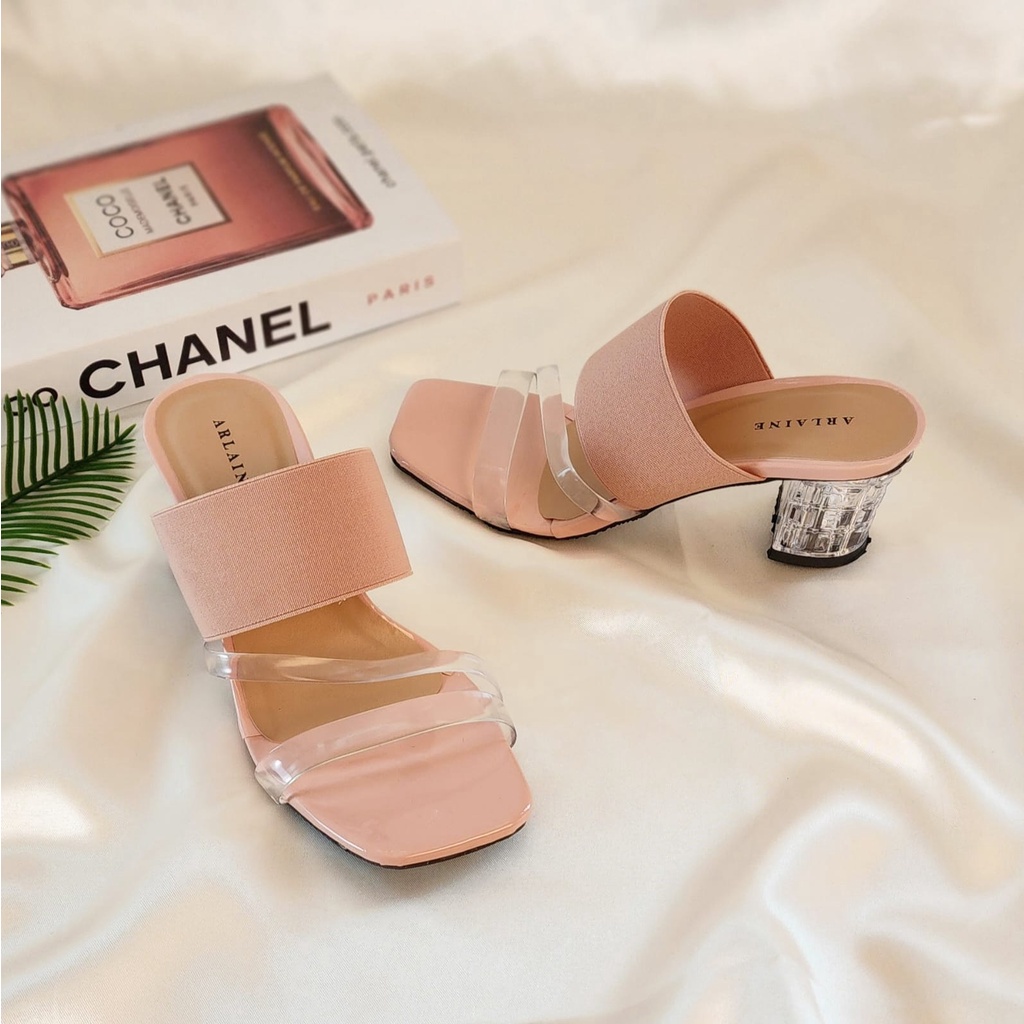 Arlaine- Kristal Heels Kaca / Sandal Heels Wanita / Heels Jelly / Heels Transparan / Couple Ibu dan Anak Perempuan