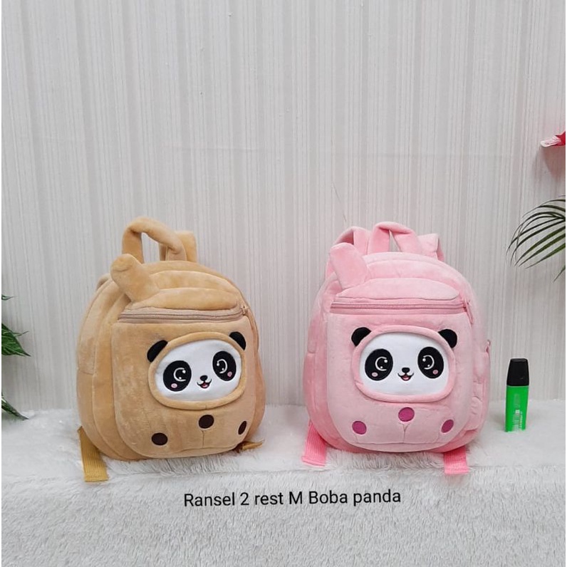 Ransel Anak Boba Coklat Pink Panda Ukuran M Paud TK