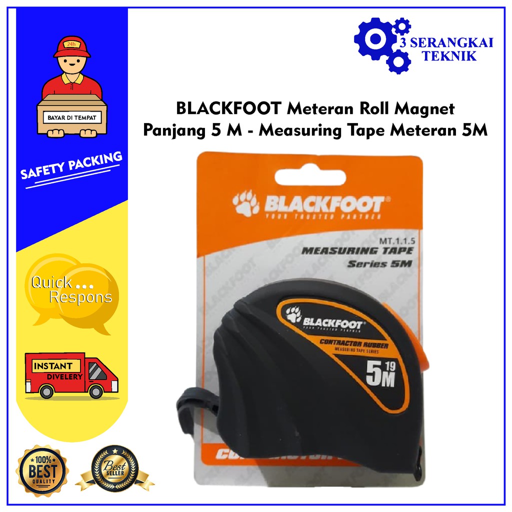 BLACKFOOT Meteran Roll Magnet Panjang 5 M - Measuring Tape Meteran 5M