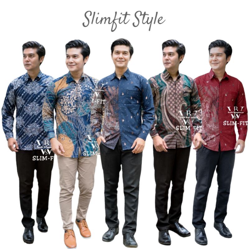 Kemeja batik slimfit lengan panjang size m l xl xxl xxxl