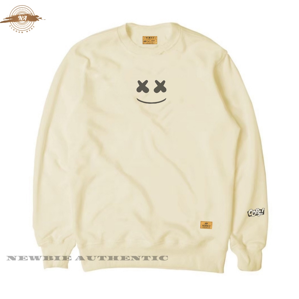 Sweater Crewneck Pria Oversize Crewneck Cream Distro Cewek Cowok Brand Lokal Suiter Sablon Print Kasual Street Style Krunek Oblong Lengan Panjang NEWBIE AUTHENTIC