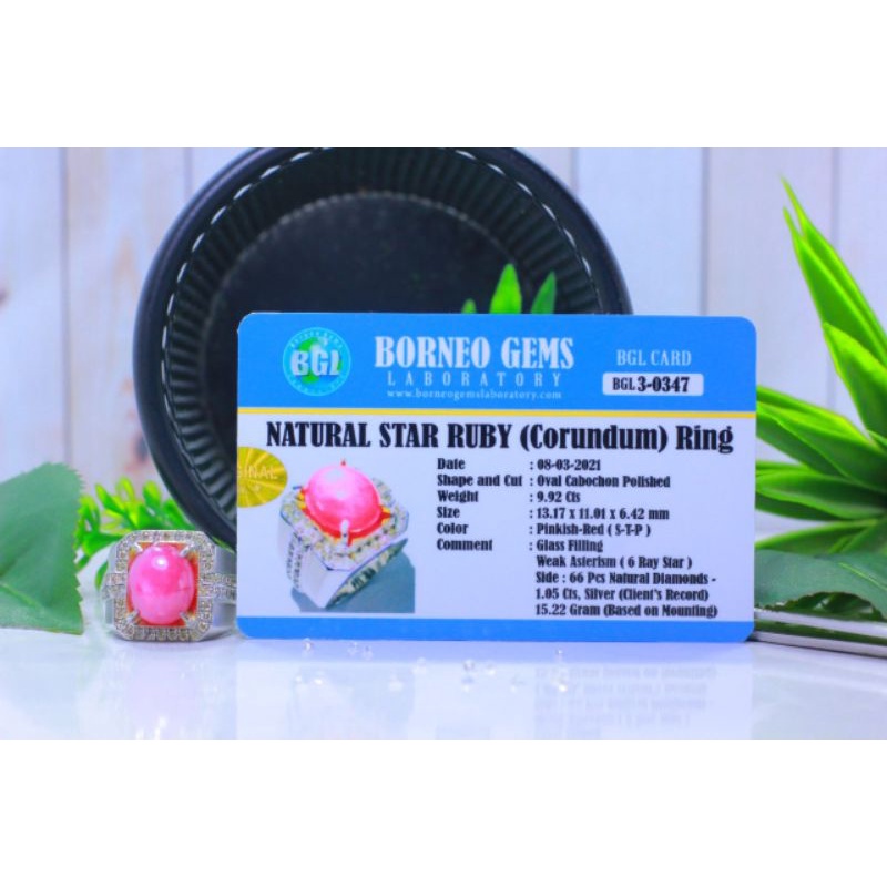 cincin perak Ruby star dan berlian