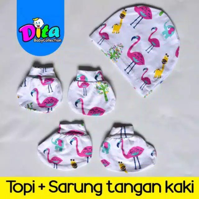 Topi + Sarung Tangan Kaki Perlengkapan Bayi Sarung Tangan Kaki Murah Sarung Tangan Kaki Dita