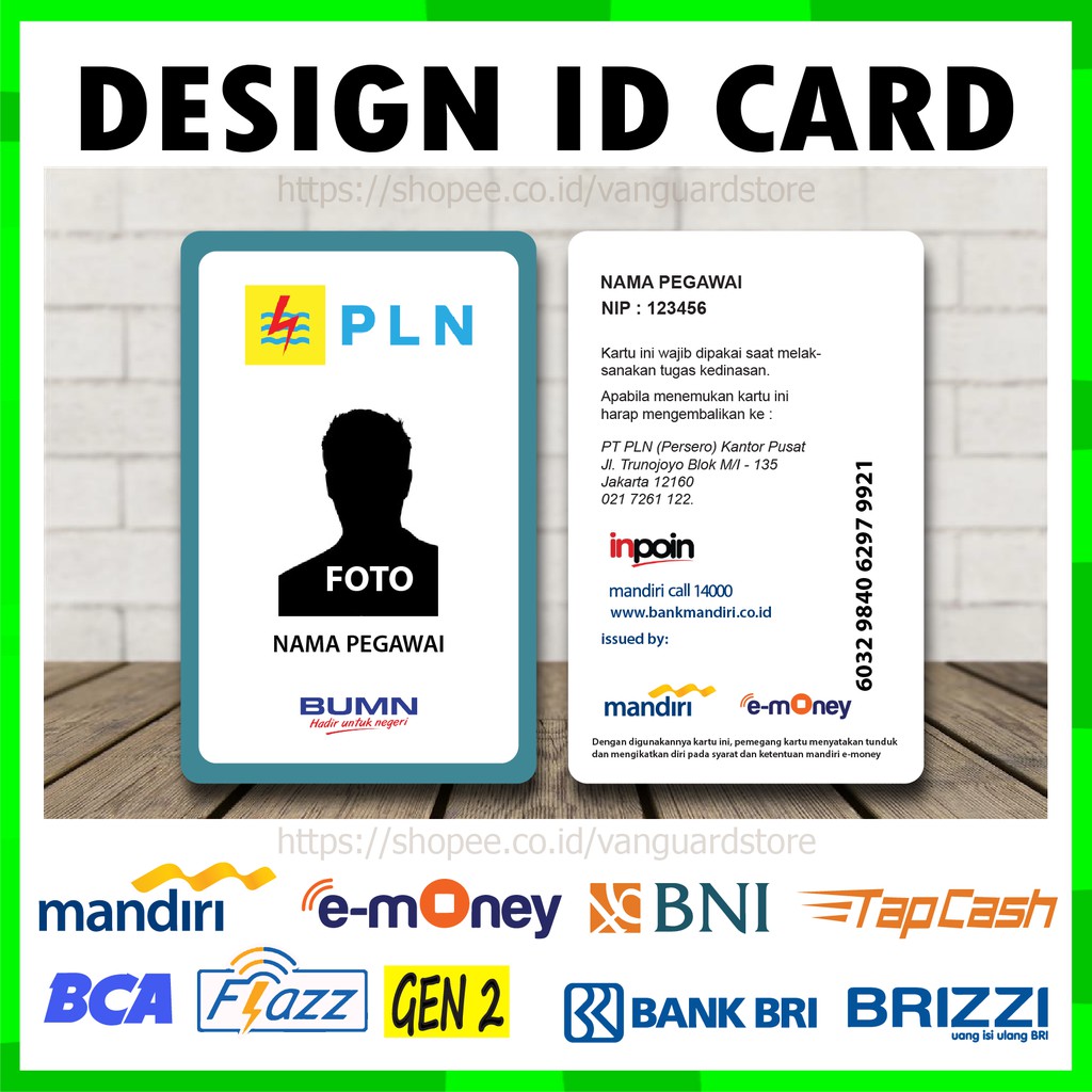 KARTU EMONEY ID CARD PLN KARTU ETOLL E MONEY MANDIRI FLAZZ BCA BRIZZI BRI TAPCASH BNI - 2 SISI