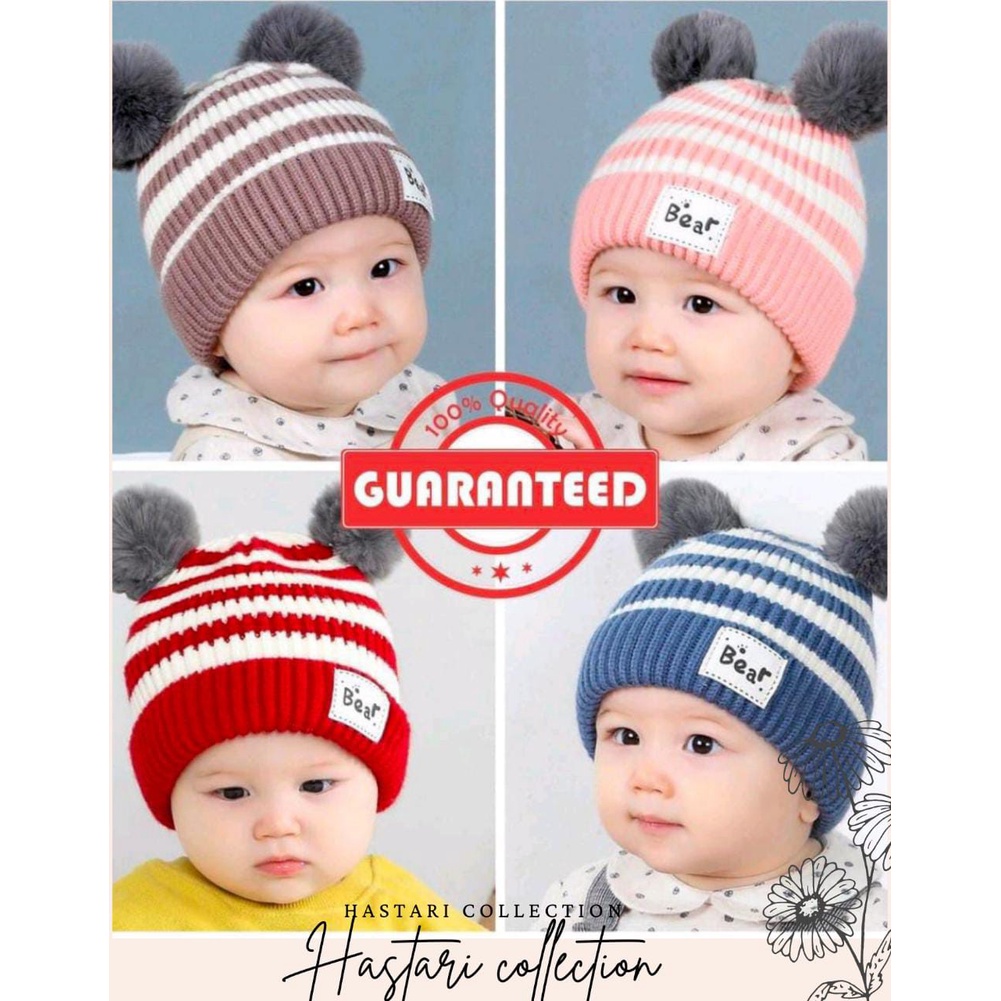 Kupluk bayi salur rajut pompom topi rajut anak lucu