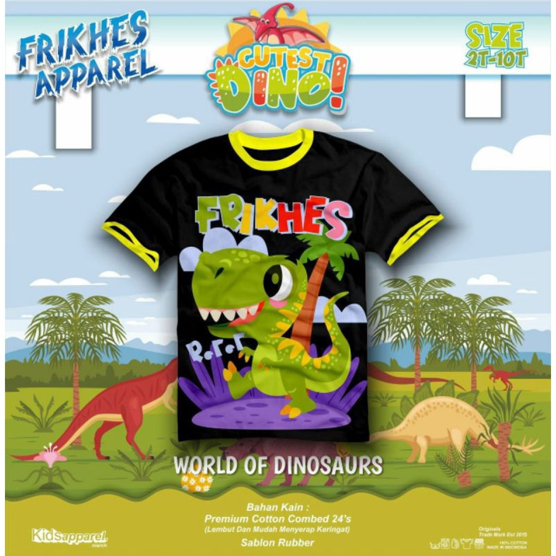 Kaos Anak FRIKHES Apparel motif World Of Dinosaurus