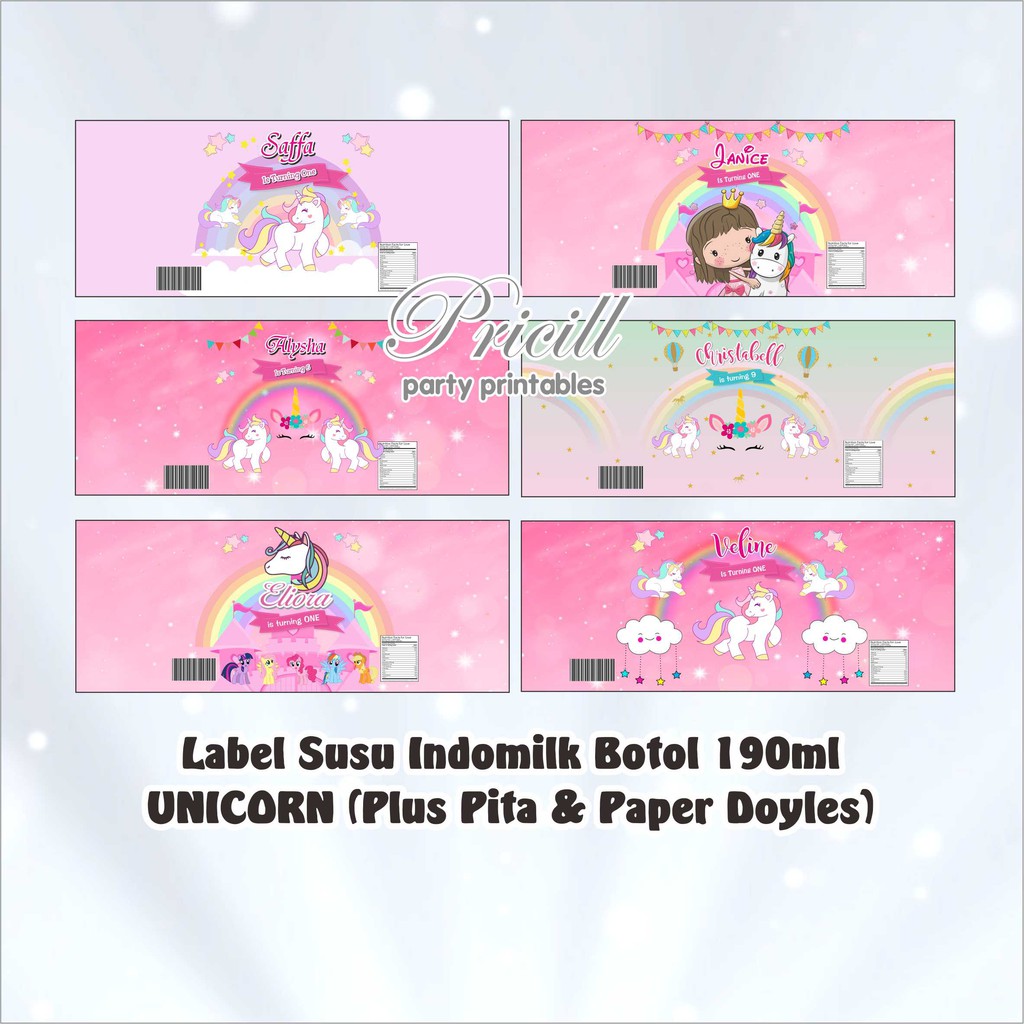 

Label Susu Botol Indomilk UNICORN with Paper Doyles & Pita