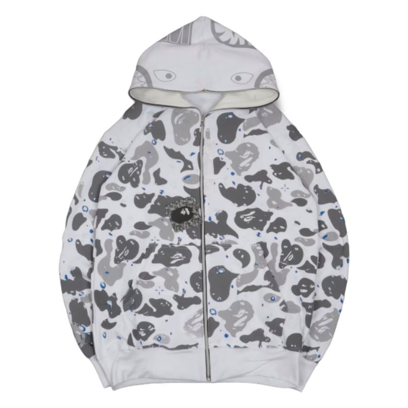 HOODIE FULL ZIP BAPE SHARK REFLECTIVE PUTIH