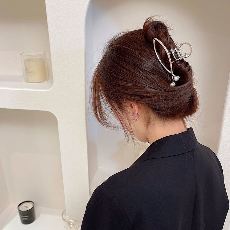 Jepit Rambut Ponytail Ukuran 10.5cm Bahan Alloy Metal Aksen Mutiara Gaya Korea Untuk Wanita