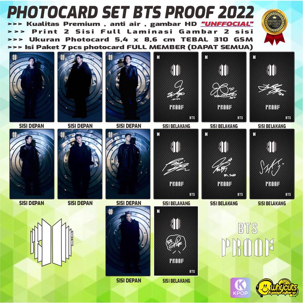 PHOTOCARD  SET PC KPOP PREMIUM BTS UNOFFICIAL PROOF / PRINT 2 SISI FULL SUPER GLOSSY / ANTI AIR / ISI 7 PCS FULL SET