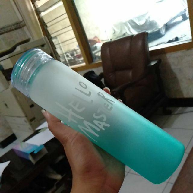 Botol Minum Kaca B-72 - Botol Minum Hello Master + Free Pouch