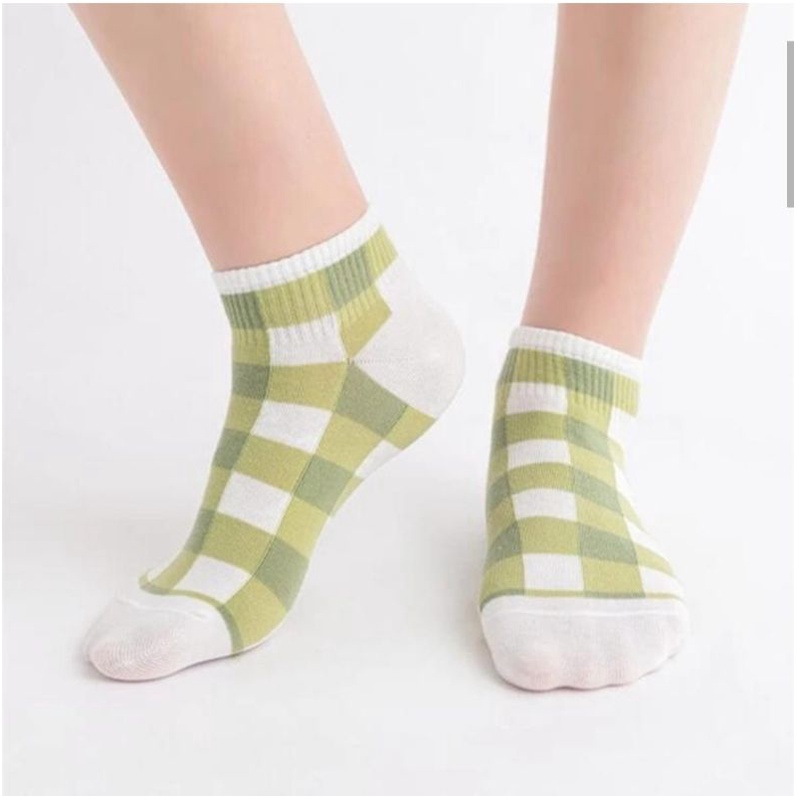 [ COD ] Kaos Kaki Wanita Motif Lemon Pendek Semata Kaki Lucu Hijau Lumut Korea Style Women Sock Import / Kaos Kaki Wanita Pendek Motif Kotak Garis-Kotak