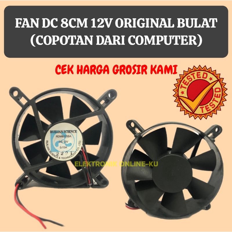 FAN DC 8CM 12V ORIGINAL TAIWAN BULAT COPOTAN DARI COMPUTER